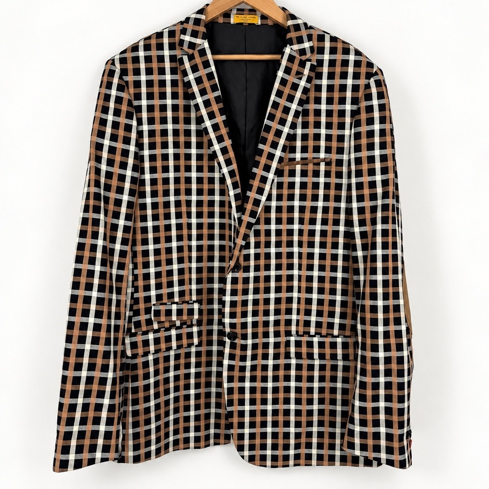 Lanzino Mens 5XL Blazer Plaid Elbow Patch Cotton Jacket Big & Tall Statement